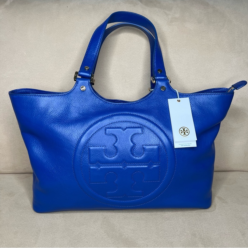 TORY BURCH ROYAL OCEAN LEATHER BOMBE BURCH TOTE